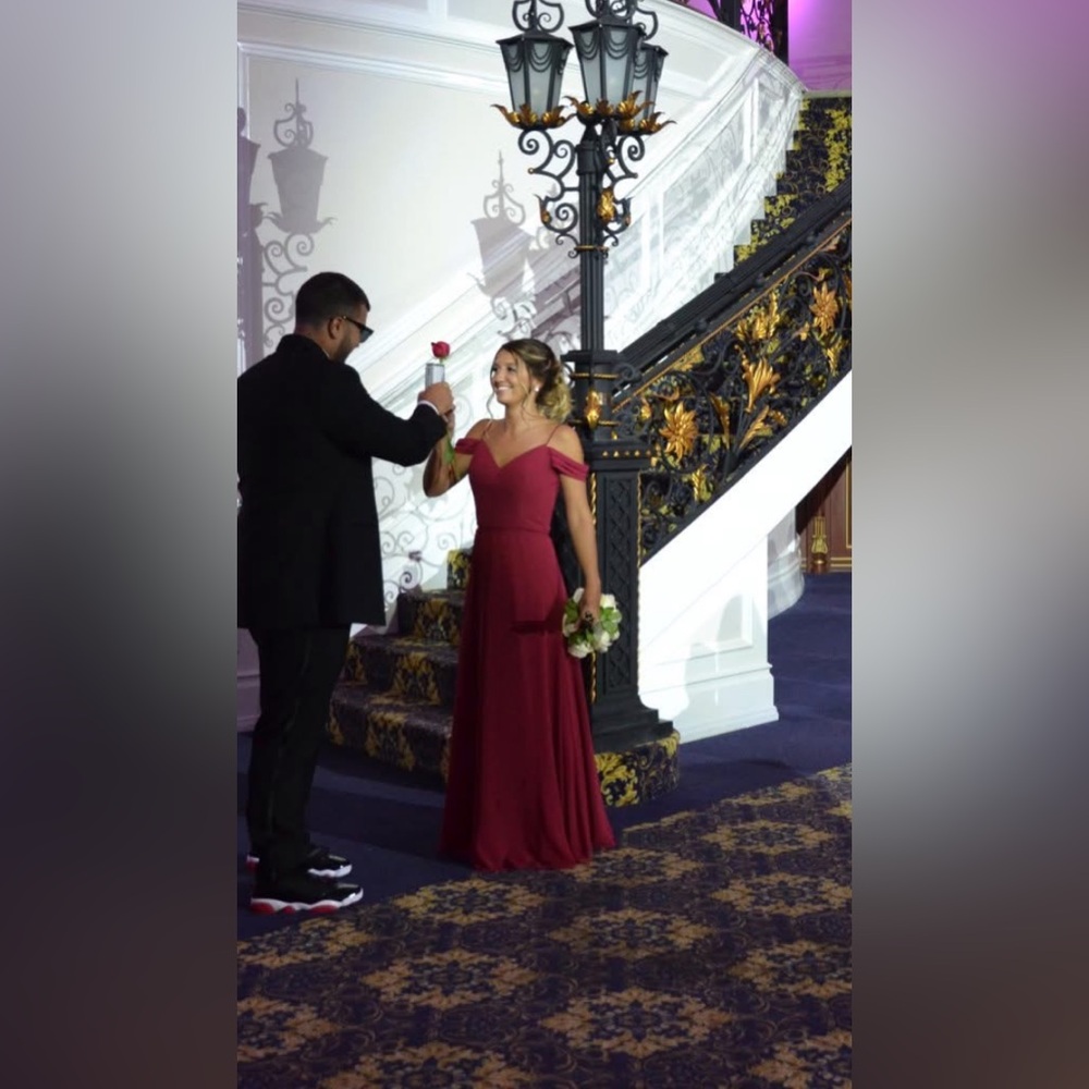 Mori Lee off the shoulder crimson Red gown - Picture 7 of 8